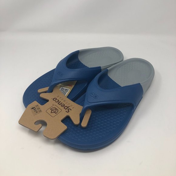 NWT Spenco Men's Fusion 2 Flip Flop -Blue/Grey - Picture 1 of 5